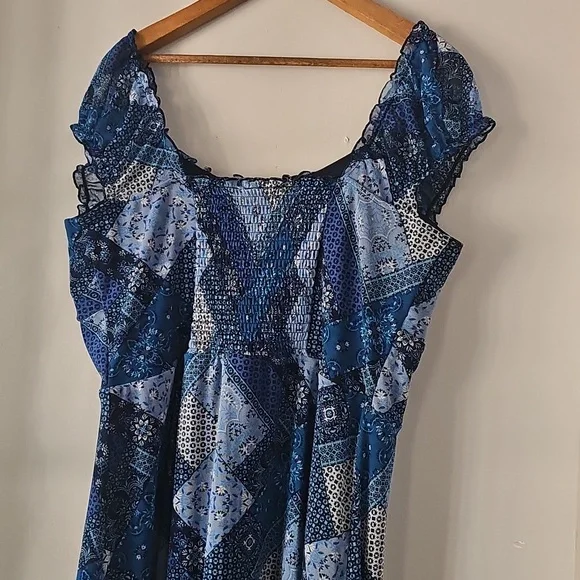 Blue Plus Size Mini Dress Patchwork Mini Dress XXL - Picture 3 of 3